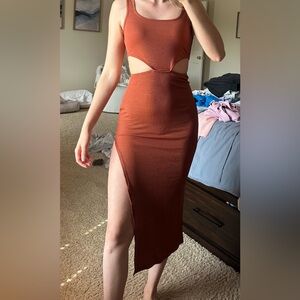 Amazon Sleeveless Cutout Maxi Dress in Rust Orange